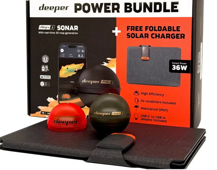 Deeper Power Bundle Set CHIRP+ 3 New Edition GPS Echolot Sonar + Solarladegerät
