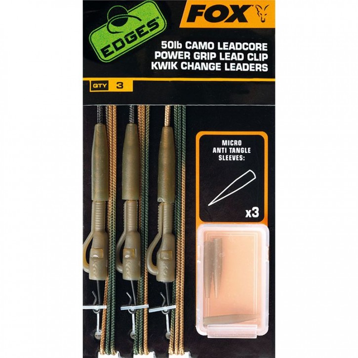 FOX Edges 50 lb Camo Leadcore Power Grip Lead Clip Kwik Change Leaders